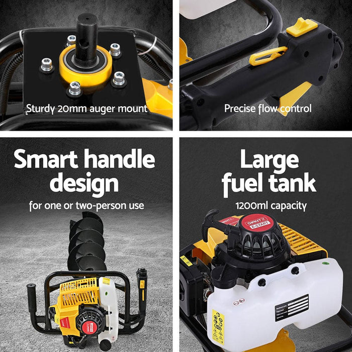 82cc Post Hole Digger 200mm Petrol Drill Auger Extension