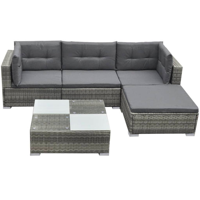 5 Piece Garden Lounge Set With Cushions Poly Rattan Grey Axitp