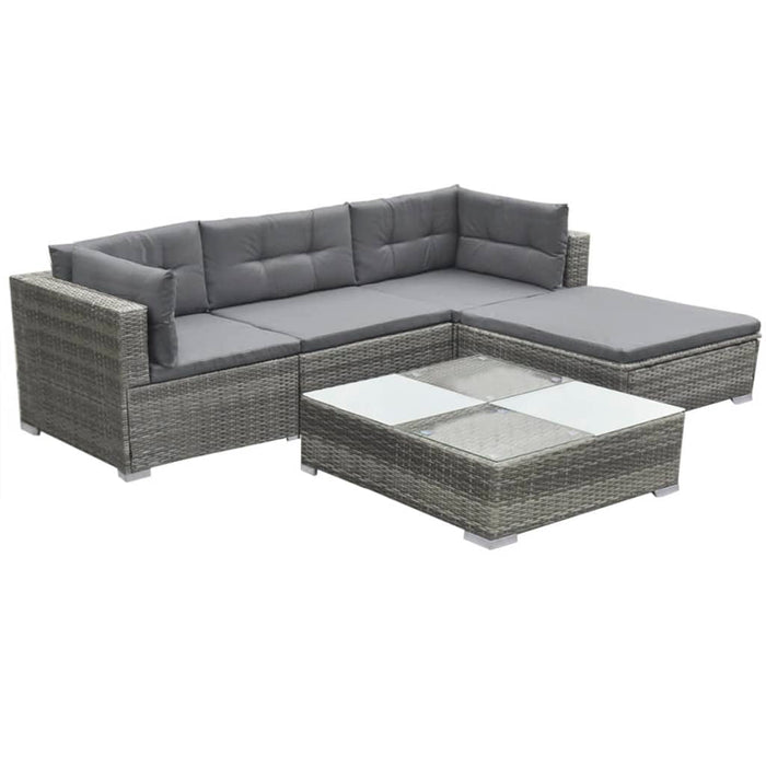 5 Piece Garden Lounge Set With Cushions Poly Rattan Grey Axitp