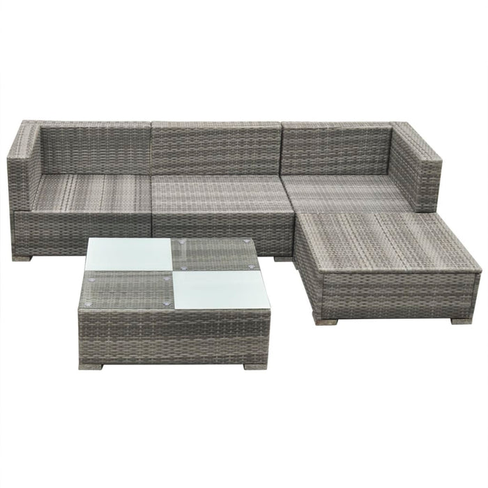 5 Piece Garden Lounge Set With Cushions Poly Rattan Grey Axitp