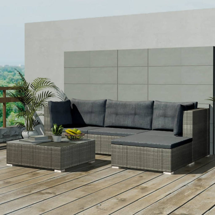 5 Piece Garden Lounge Set With Cushions Poly Rattan Grey Axitp