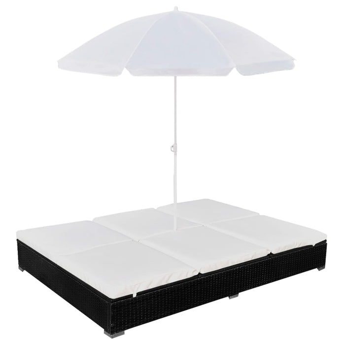 Outdoor Lounge Bed With Umbrella Poly Rattan Black Axkpb