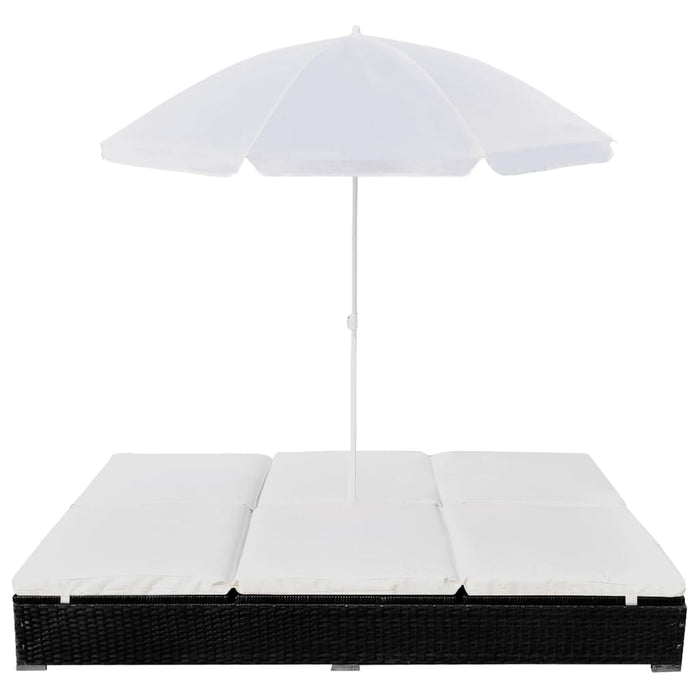 Outdoor Lounge Bed With Umbrella Poly Rattan Black Axkpb
