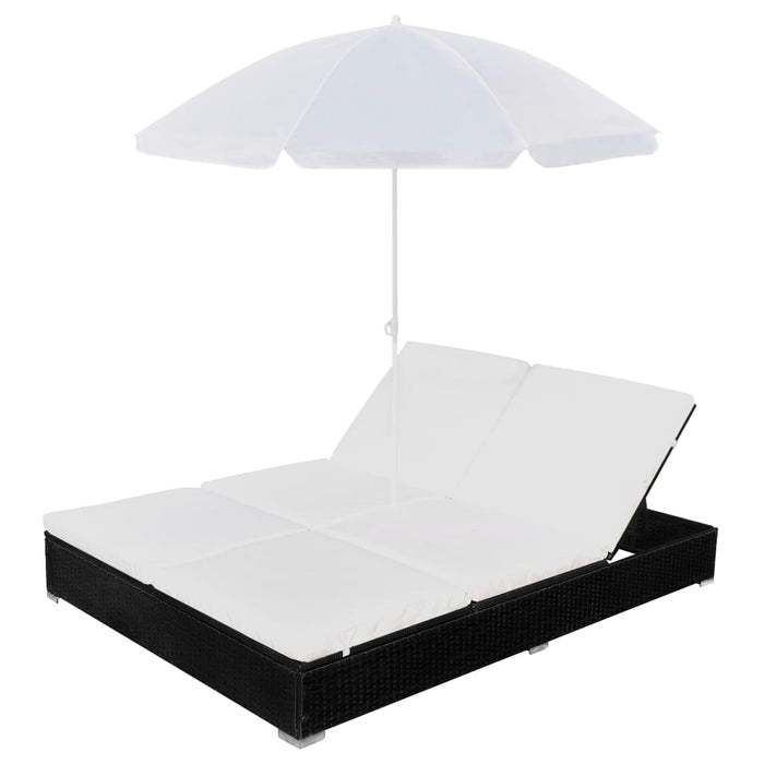 Outdoor Lounge Bed With Umbrella Poly Rattan Black Axkpb