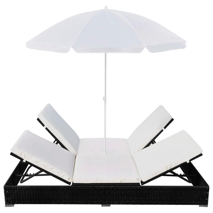 Outdoor Lounge Bed With Umbrella Poly Rattan Black Axkpb