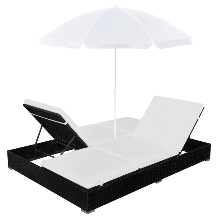Outdoor Lounge Bed With Umbrella Poly Rattan Black Axkpb