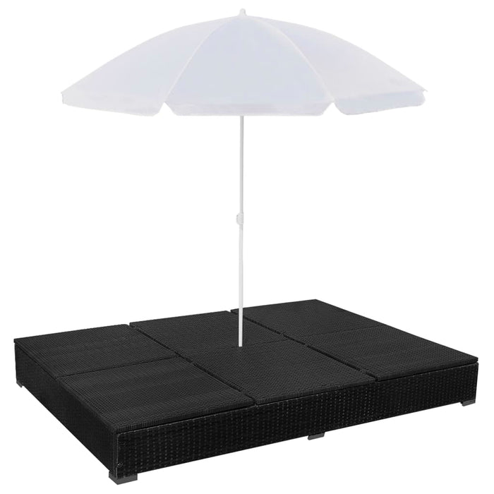 Outdoor Lounge Bed With Umbrella Poly Rattan Black Axkpb