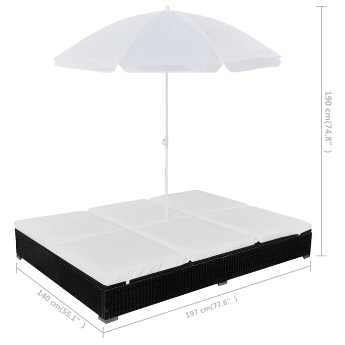 Outdoor Lounge Bed With Umbrella Poly Rattan Black Axkpb