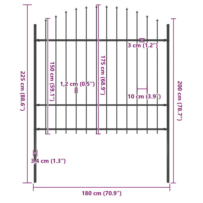 Garden Fence With Spear Top Steel 181X175 Cm Black Oaakaa