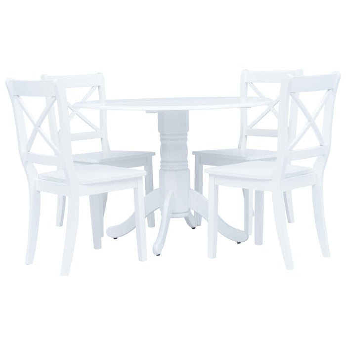 5 Piece Dining Set Solid Rubber Wood White Xilnlk