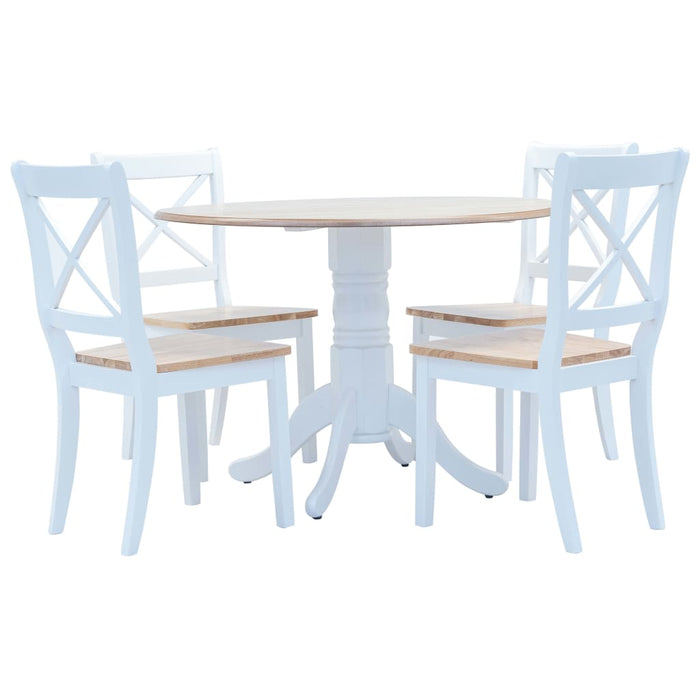 5 Piece Dining Set Solid Rubber Wood White And Brown Xilnib