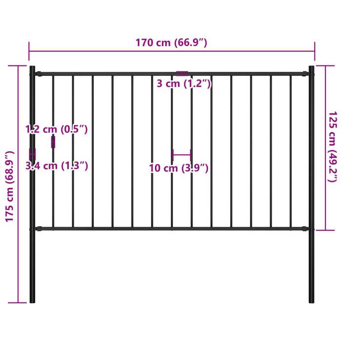 Fence Panel With Posts Powder-Coated Steel 1.81X1.25 M Black Oapxoo