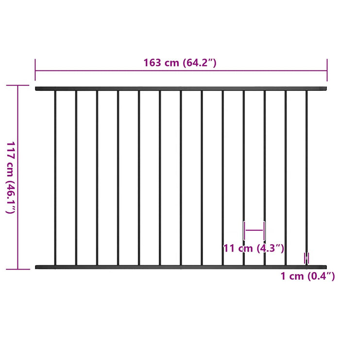 Fence Panel Powder-Coated Steel 1.7X1.25 M Black Oapxxb