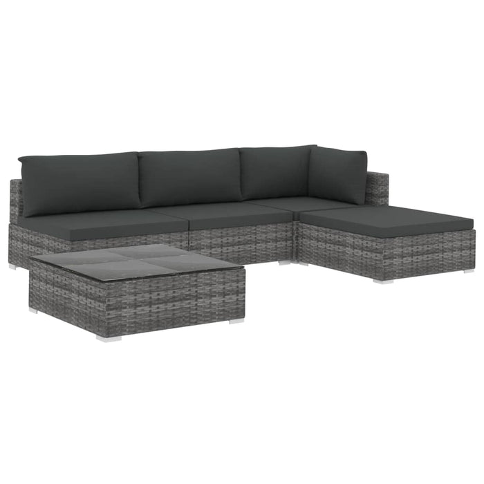 5 Piece Garden Lounge Set With Cushions Poly Rattan Grey Alint