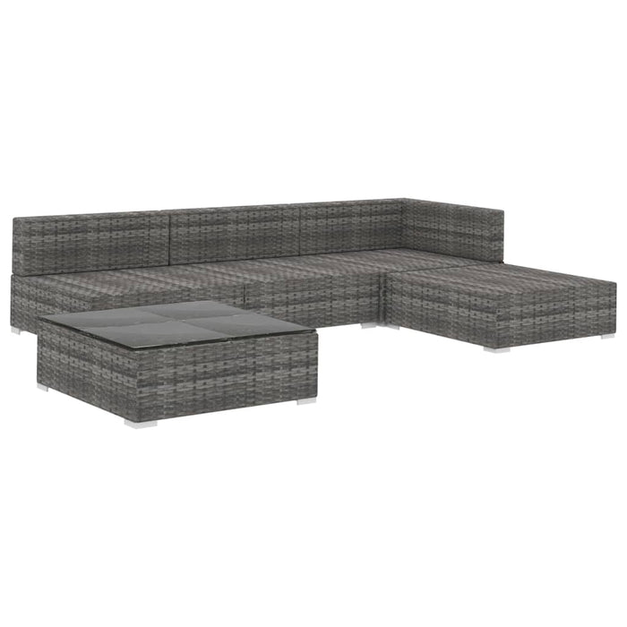 5 Piece Garden Lounge Set With Cushions Poly Rattan Grey Alint
