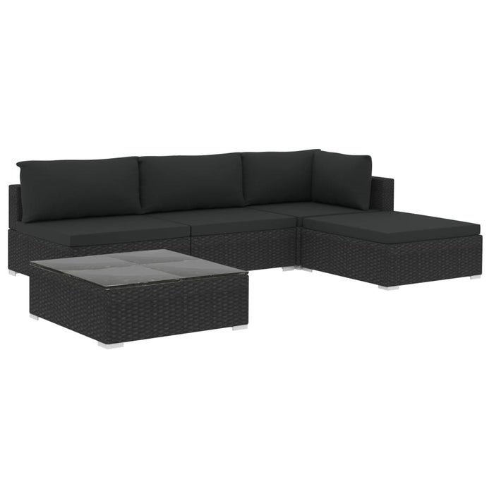 5 Piece Garden Lounge Set With Cushions Poly Rattan Black Alina