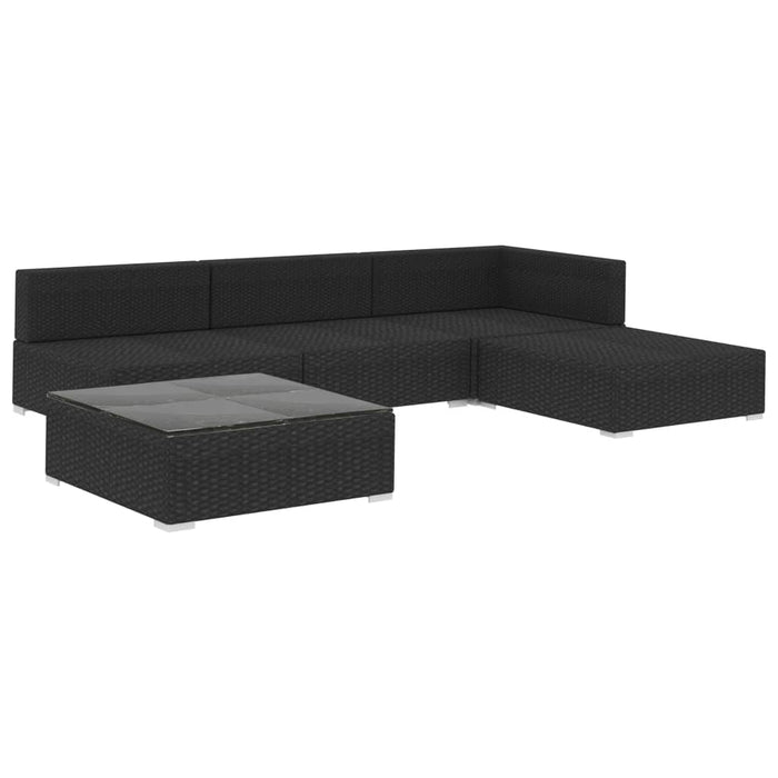 5 Piece Garden Lounge Set With Cushions Poly Rattan Black Alina