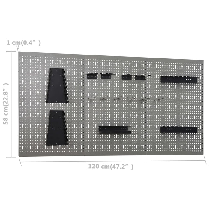 Wall-Mounted Peg Boards 3 Pcs 40X58 Cm Steel Oaptpo