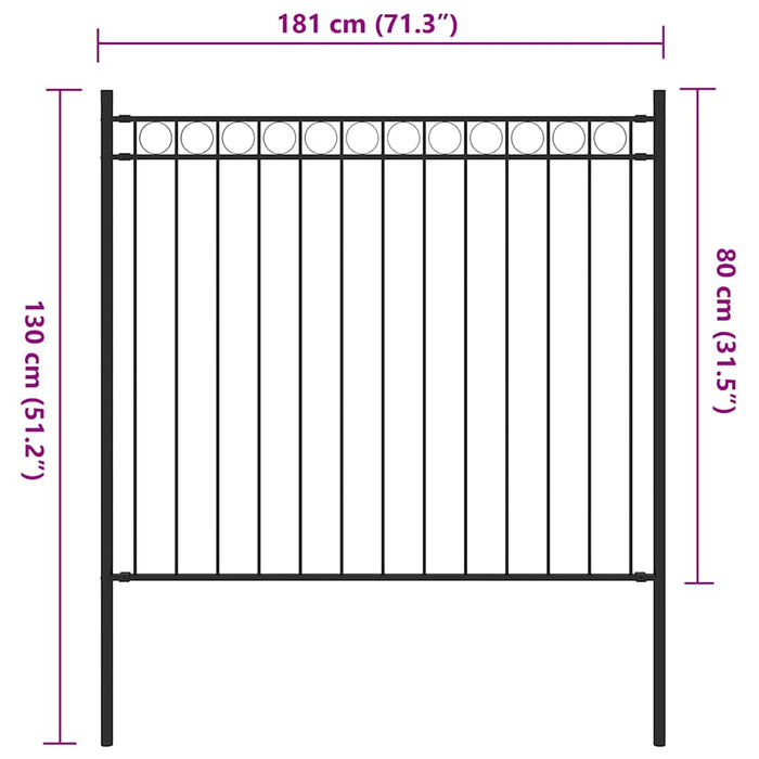 Garden Fence Steel 1.81X0.8 M Black Oaltox