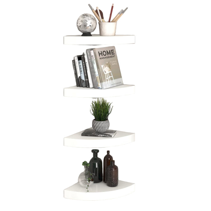 Floating Corner Shelves 4 Pcs Glossy Look White 25X25X3.8 Cm Mdf Txtnnn