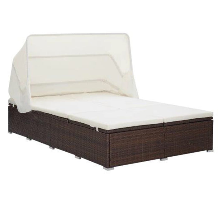 2-Person Sunbed With Cushion Poly Rattan Brown Tobxta