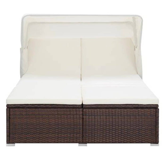 2-Person Sunbed With Cushion Poly Rattan Brown Tobxta