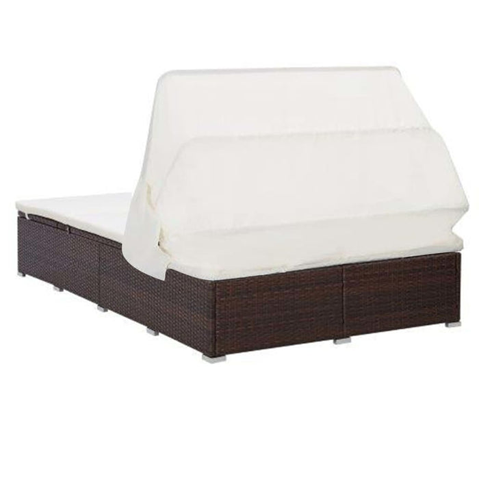 2-Person Sunbed With Cushion Poly Rattan Brown Tobxta