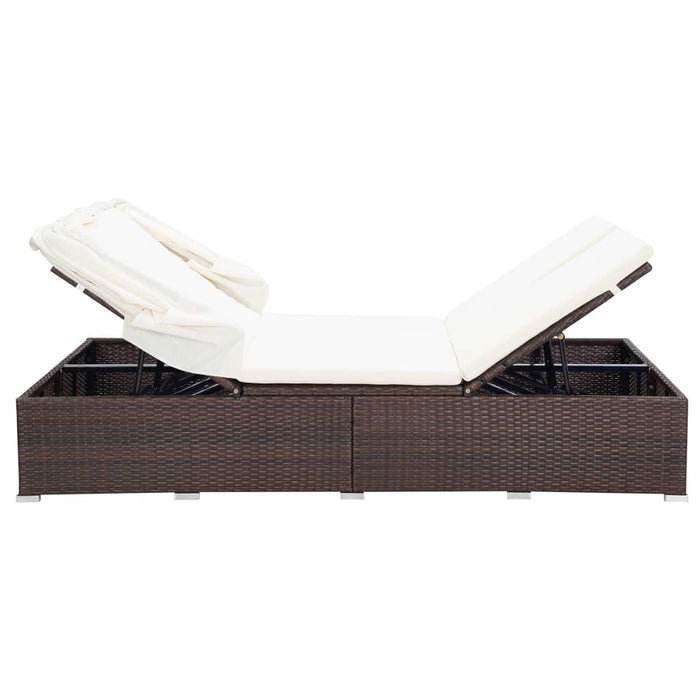 2-Person Sunbed With Cushion Poly Rattan Brown Tobxta