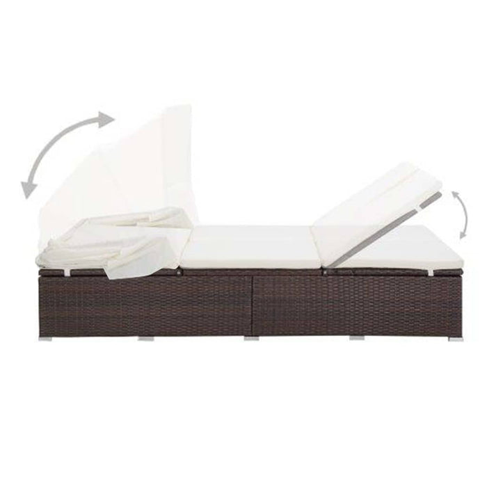 2-Person Sunbed With Cushion Poly Rattan Brown Tobxta
