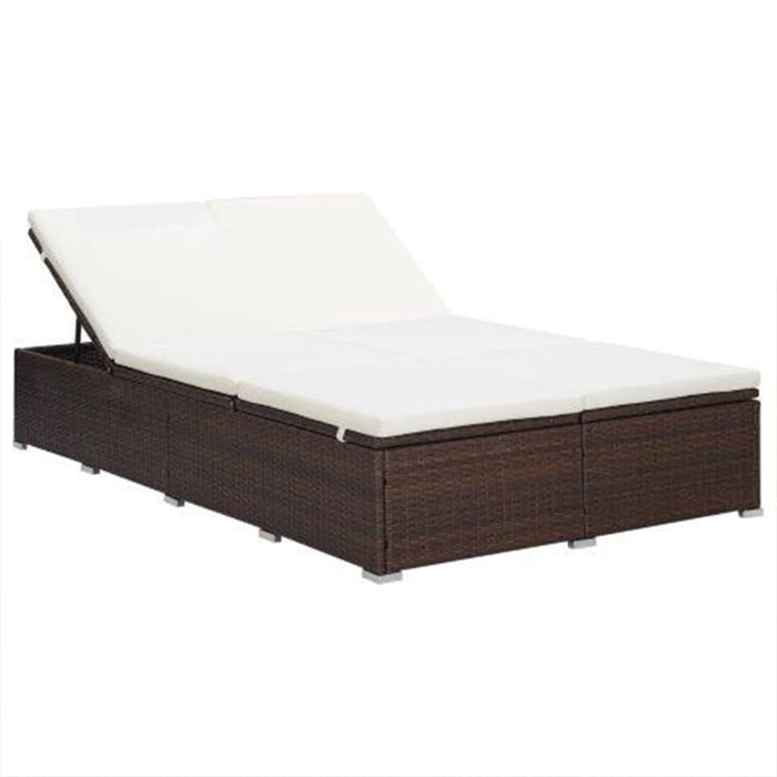 2-Person Sunbed With Cushion Poly Rattan Brown Tobxta
