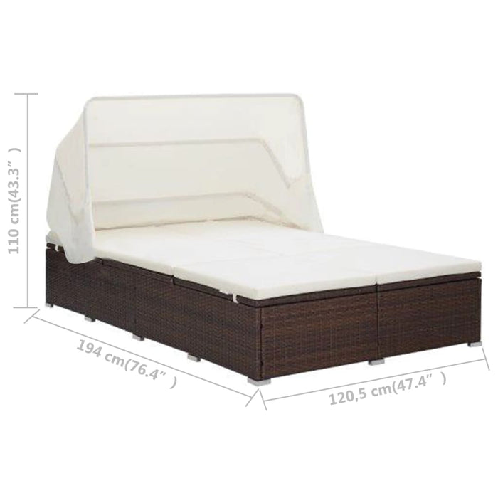 2-Person Sunbed With Cushion Poly Rattan Brown Tobxta