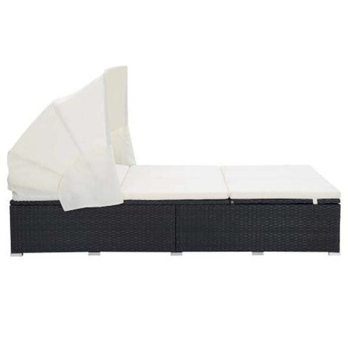2-Person Sunbed With Cushion Poly Rattan Black Tobxtp