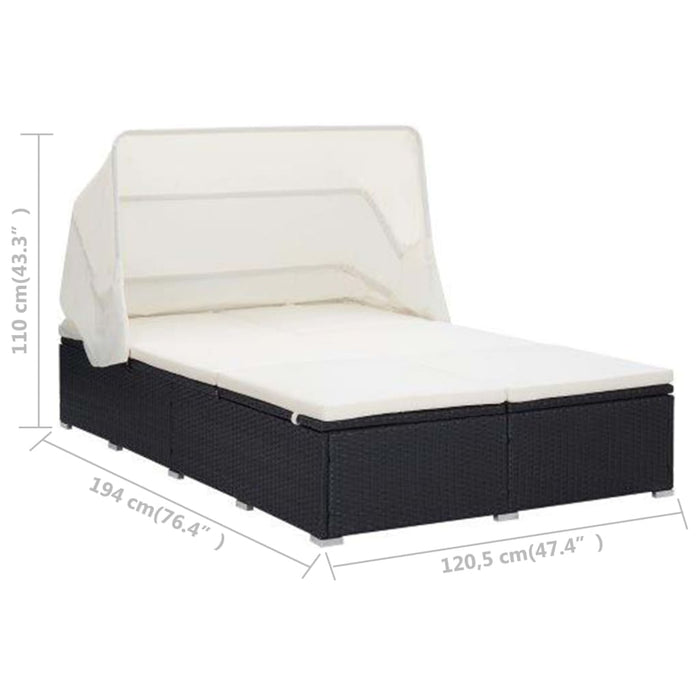 2-Person Sunbed With Cushion Poly Rattan Black Tobxtp
