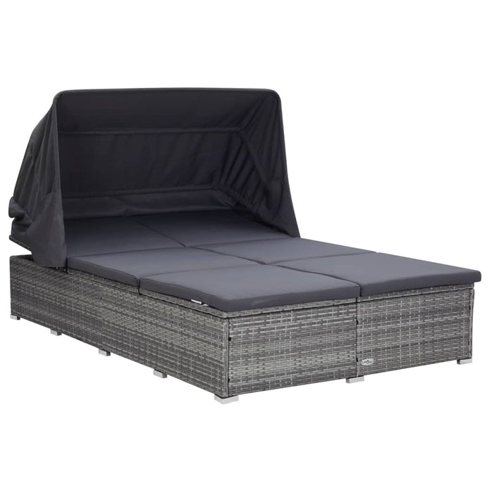 2-Person Sunbed With Cushion Poly Rattan Grey Tobxtl
