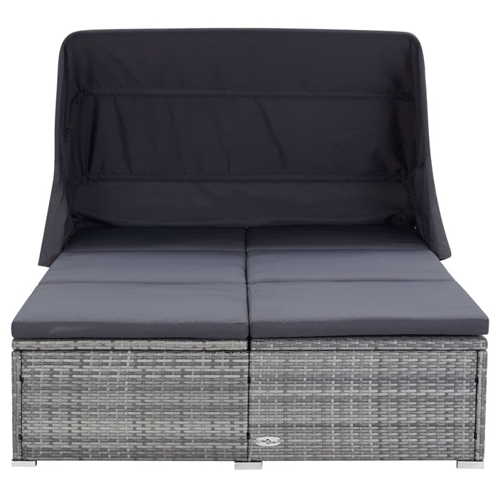 2-Person Sunbed With Cushion Poly Rattan Grey Tobxtl