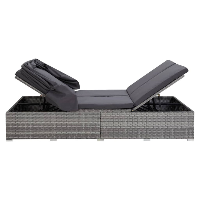 2-Person Sunbed With Cushion Poly Rattan Grey Tobxtl