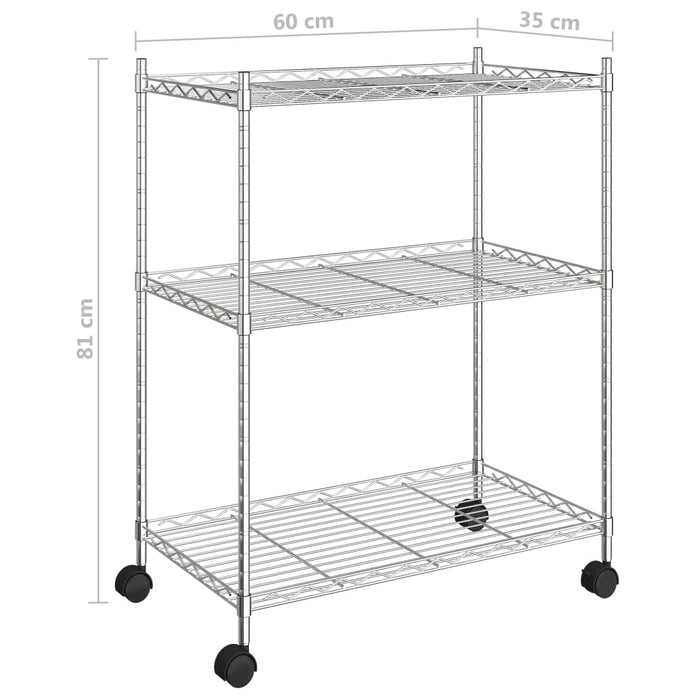 3-Tier Storage Rack With Wheels 60X35X81 Cm Chrome 150 Kg Txalxp