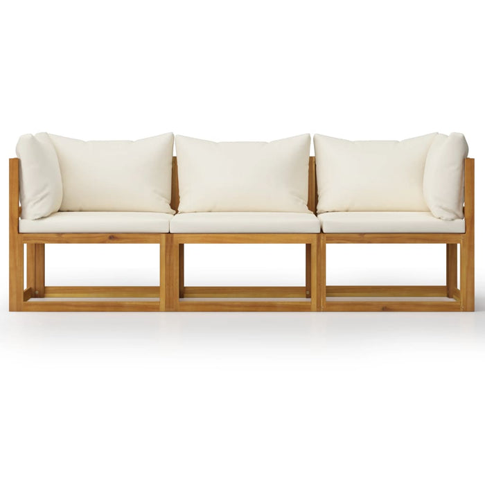 3-Seater Garden Sofa With Cushion Cream Solid Acacia Wood Tbpiltn