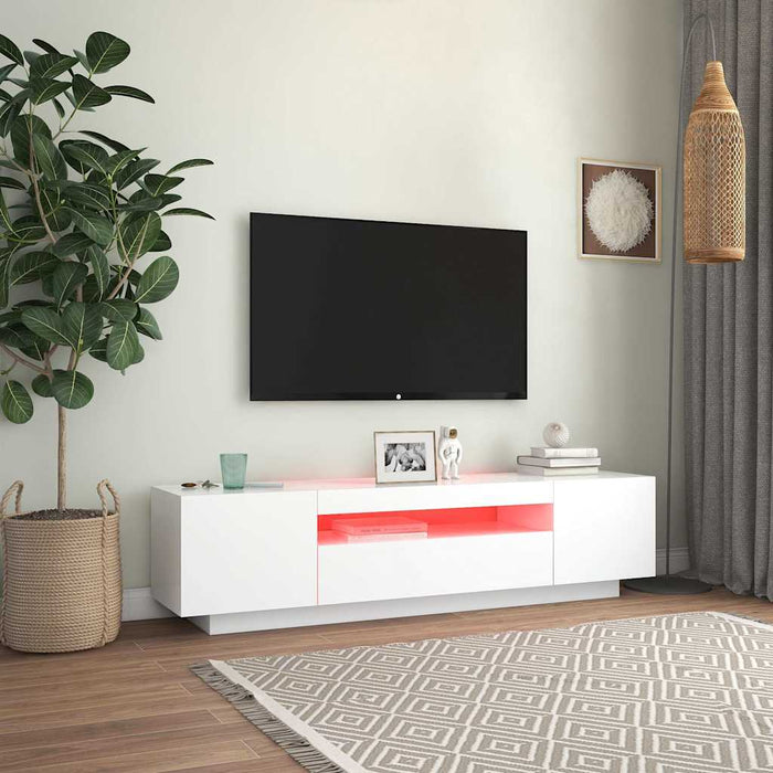 Tv Cabinet With Led Lights White 160X35X40 Cm Nbaaxi