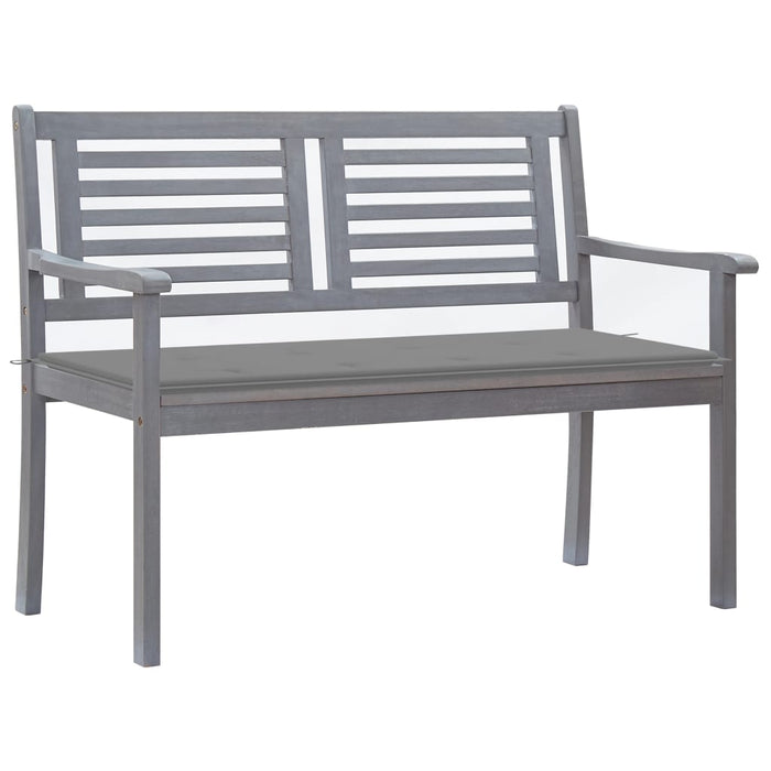 2-Seater Garden Bench With Cushion 120 Cm Grey Eucalyptus Wood Tblobxa