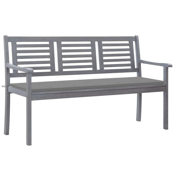 3-Seater Garden Bench With Cushion 150 Cm Grey Eucalyptus Wood Tblobpo