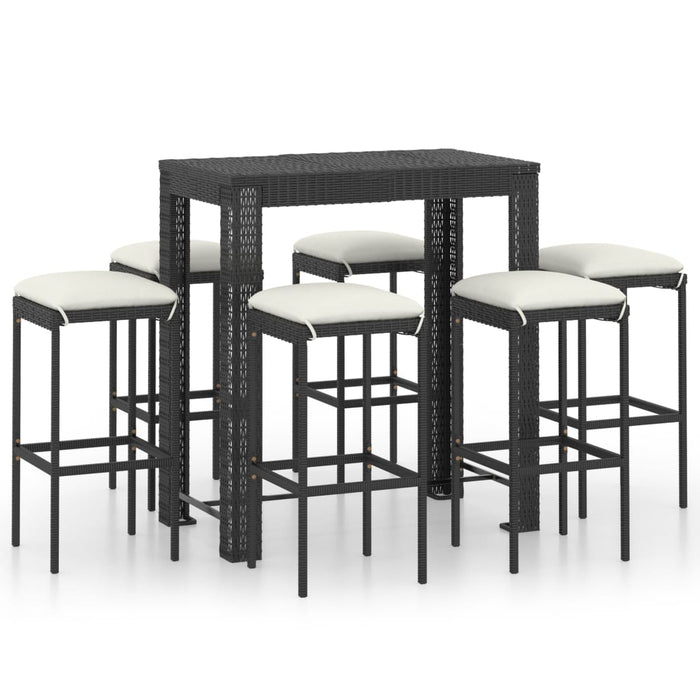 7 Piece Garden Bar Set With Cushions Poly Rattan Black Tblaina