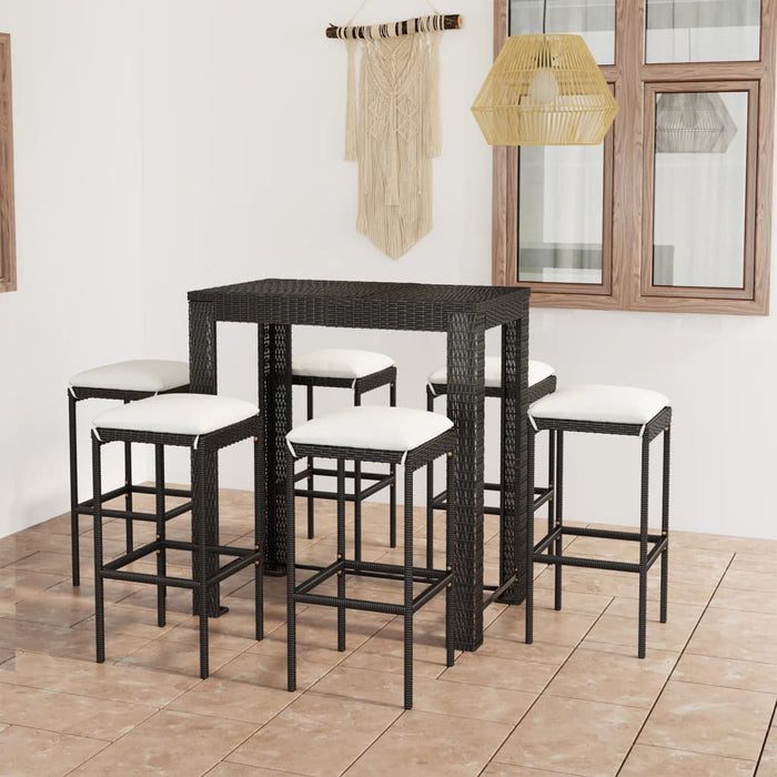 7 Piece Garden Bar Set With Cushions Poly Rattan Black Tblaina