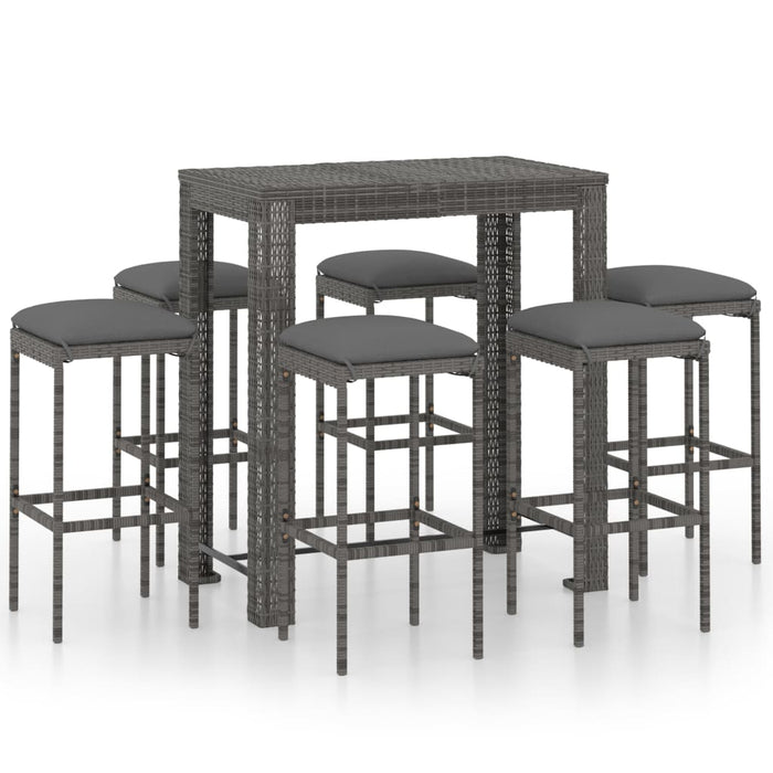 7 Piece Garden Bar Set With Cushions Poly Rattan Grey Tblainp