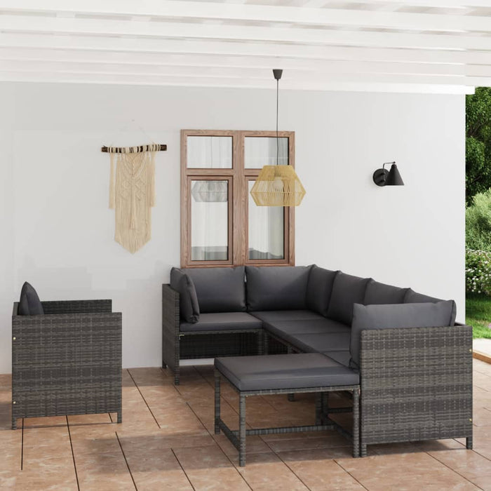 7 Piece Garden Lounge Set With Cushions Poly Rattan Grey Tbpkilo