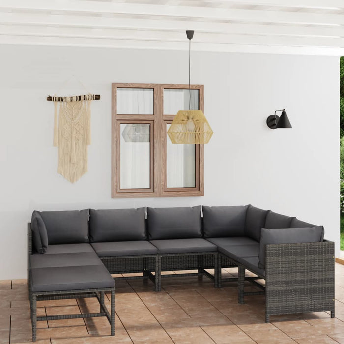 8 Piece Garden Lounge Set With Cushions Poly Rattan Grey Tbpkiio
