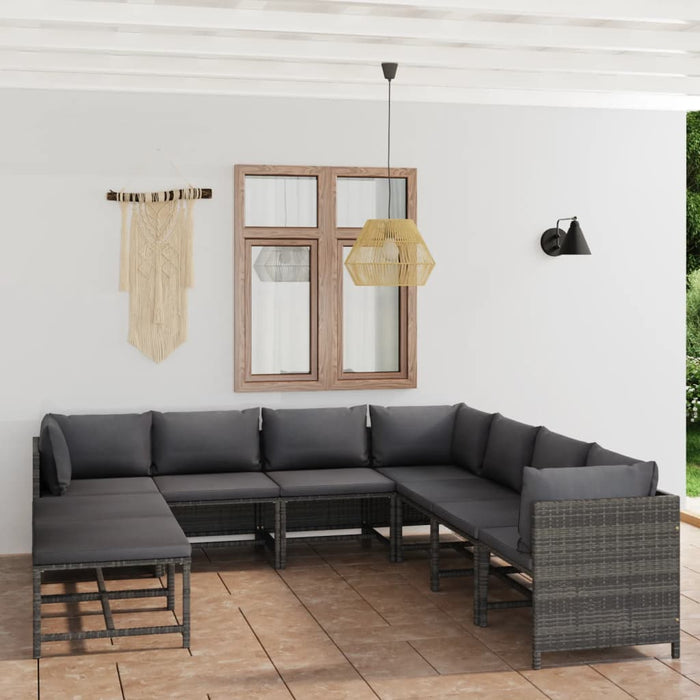 9 Piece Garden Lounge Set With Cushions Poly Rattan Grey Tbpkiit