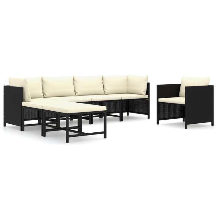 7 Piece Garden Lounge Set With Cushions Poly Rattan Black Tbpkinp