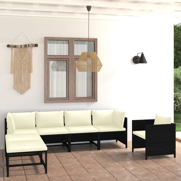 7 Piece Garden Lounge Set With Cushions Poly Rattan Black Tbpkinp