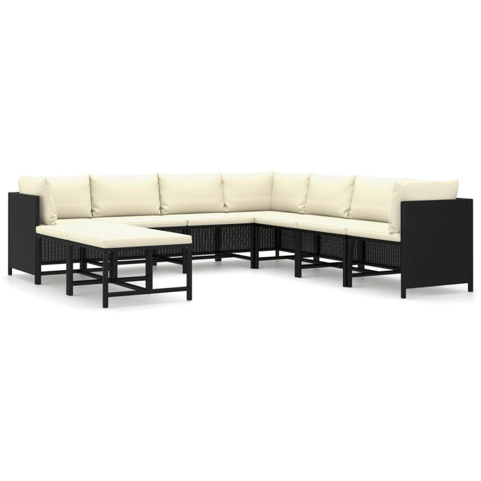 9 Piece Garden Lounge Set With Cushions Poly Rattan Black Tbpknbb